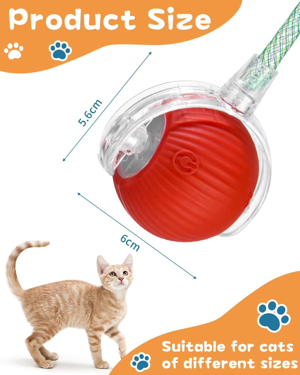 Pelota Interactiva Inteligente Recargable para Perros y Gatos | USB Tipo C